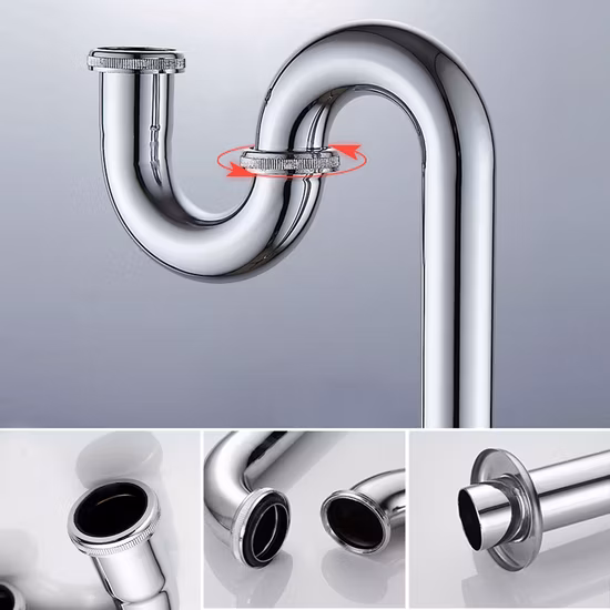 Alife 1-1/4 Square Brass Basin Waste Siphon Odour Bottle Trap with Stainless Steel Pipe