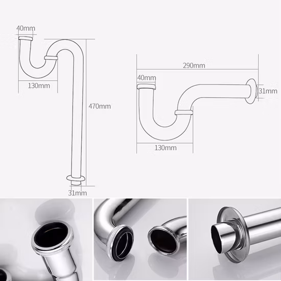 Alife 1-1/4 Square Brass Basin Waste Siphon Odour Bottle Trap with Stainless Steel Pipe