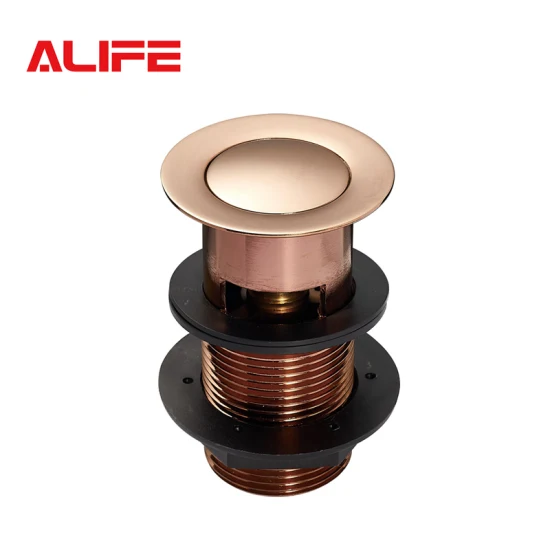 Alife Sanitary 1-1/4 Golden Plating latão pop-up bacia de drenagem de resíduos entalhada com excesso de fluxo